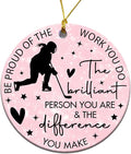 Ice Hockey Christmas Ornament -Round Ceramic 3", Holiday Tree Decoration Keepsake, Hockey Player Christmas Gifts for Girls