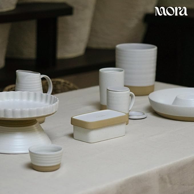 Mora Ceramic Two-in-One Butter Dish with Lid, Covered Butter Crock Container to Leave on Countertop - Large Storage Keeper/Holder for Kitchen, Gifts for Her, Butter Tray For Counter - Oat