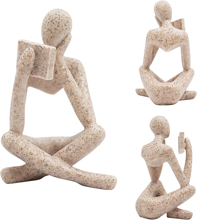 Oooct Sandstone Thinker Statue Aquarium Ornament, Small Fish Tank Decor for Freshwater & Saltwater, Abstract Aesthetic Aquarium Decoration for Tank, Pond & Terrarium - 3.1 x 2.8 x 4.9 Inch
