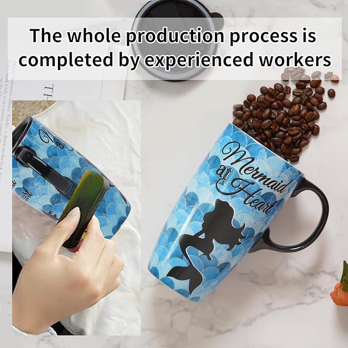 Topadorn 17oz Ceramic Travel Mug with Lid & Handle, Porcelain Coffee Cup with Gift Box, Dishwasher & Microwave Safe, for Latte,Tea, Cocoa, Milk, Home & Office