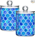 MNSRUU 4 Pack Qtip Holder Organizer Dispenser Blue Scales Of Mermaid Bathroom Containers Bathroom Vanity Storage Canister Apothecary Jars for Cotton Swabs/Pads/Floss