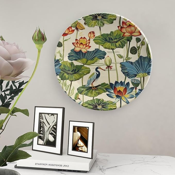 Birds And Lotus Flowers Plates Ceramic for Display Kitchen Art Decoration Supplies Wall Club Holiday Party Decorations Customize Gifts for Men Women Birthday, 6", 7", 9", 10"