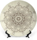 XISUNYA 6 Inch Decorative Plate, Lotus Dinner Plate, Arabesque Mandala Ritual Symbol Print Ornament Display Plate Decor Accessory for Dining, Parties, Wedding, Seal Brown Cream