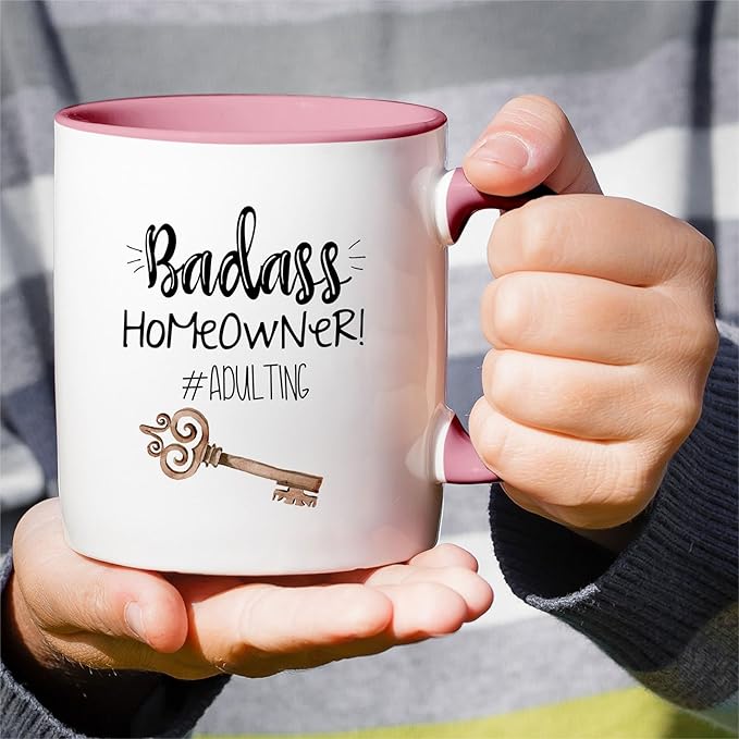 Retreez Funny Mug - Badass Homeowner Adulting Moved New House Gift Housewarming 11 Oz Ceramic Tea Coffee Mugs - Funny, Sarcasm, Sarcastic, birthday gifts - White Mug with Pink Handle and Inner