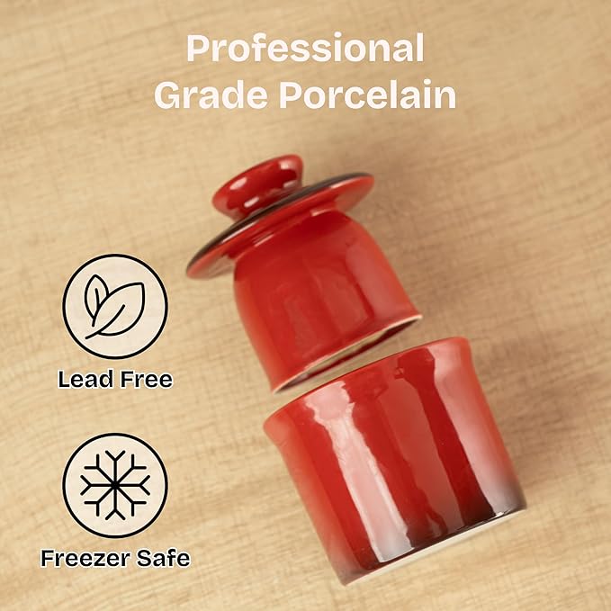 Stoneware Butter Crock with Lid, Ceramic Butter Dish with Water Line, Countertop Butter Keeper, Butter Holder for Countertop, Red Gradient