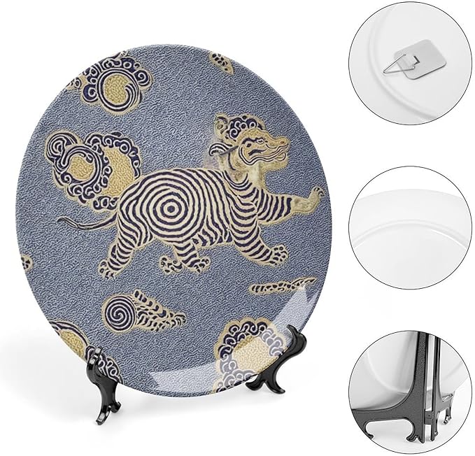 Blue Tibet Tiger China Plates of 6", 7", 9", 10", Customize Chinoiserie Animals Ceramic Ornaments Dessert Plates, Farmhouse Art Decoration Decorations Kitchen, with Vertical Stand