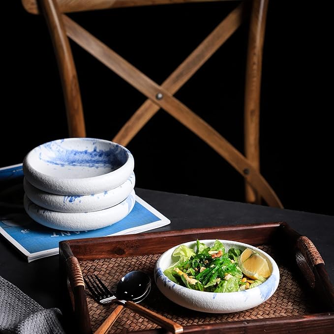 Uaral Salad Plate Stone Plates Appetizer Plates Portion Plate Japanese Serving Dishes Set of 4, 5.5 inch(Blue Stone Texture)