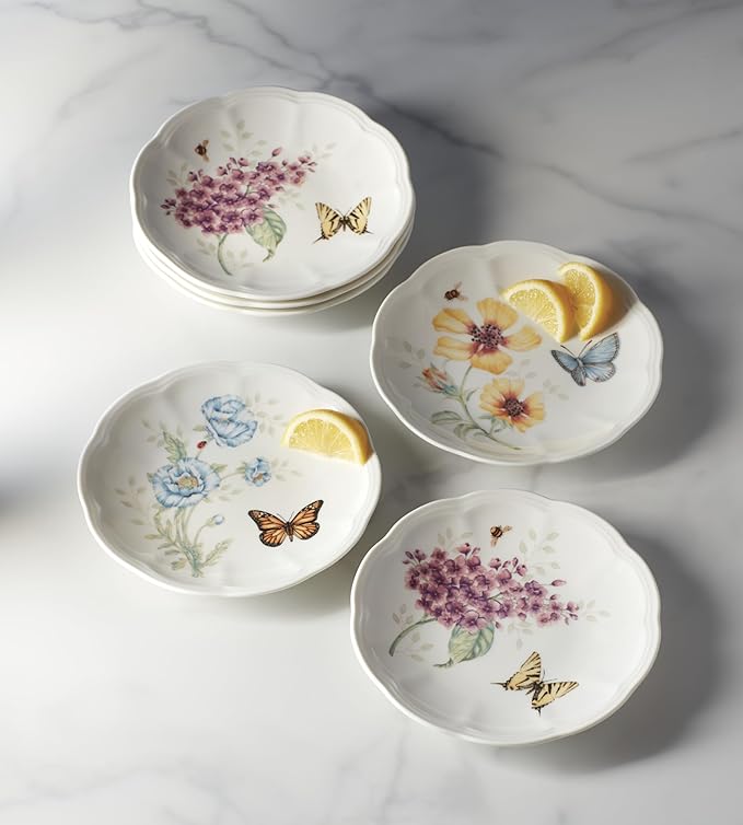 Lenox Dinnerware Set, Butterfly Meadow 6-Piece Tidbit Plate Set, Service For 6, Durable Porcelain Appetizer Plates, Dishwasher And Microwave Safe, Ceramic Plates, Salad Plate (Assorted, 6 Piece)