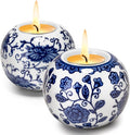 One Pair Classic Celadon Tealight Holder Set, Chinoiserie Blue and White Porcelain from Jingdezhen, Candle Holder for Housewarming Gifts and Home Decoration (W 3.54 in x H 2.76 in)