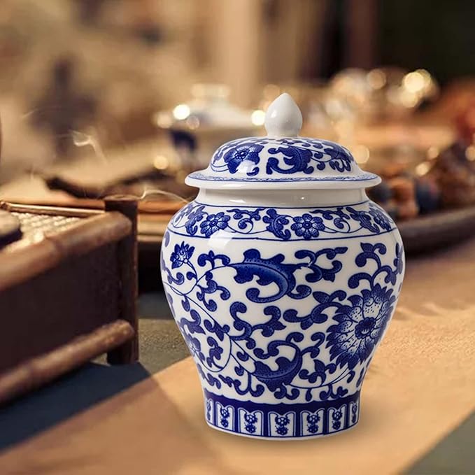 Gazechimp Ceramic Ginger Jar, Asian Ginger Jar Chinoiserie Gift Crafts Vintage Style Vase Porcelain Jars for Home Decor Office Tea Storage Party Home, Style A