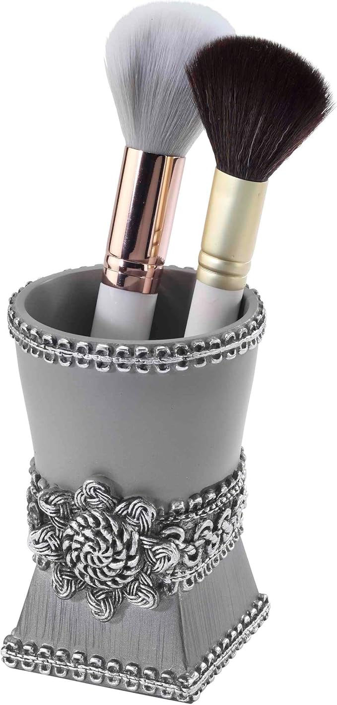 Avanti Linens - Accessory Set, Resin Tumbler, Toothbrush Holder, Soap Dish & Lotion Pump, Durable Bath Decor (Braided Medallion Collection, Granite)