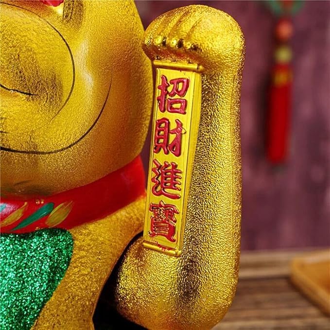 Luck Cat-Waving Arm Cat 9 Inches Gold Business is Booming Lucky Cat Chinese Feng Shui Deoration Cat Ceramic Maneki Neko Lucky Fengshui Cat Japanese Lucky Cat