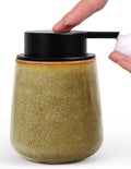 INGOFIN Ceramic Foaming Soap Dispenser - 12 oz Refillable Foam Hand Soap Dispenser Bathroom, Modern Dish Dispenser Pump for Kitchen,Kiln-Glazed Earthy Greenish-Brown