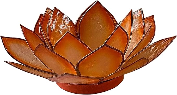 Om Gallery Capiz Shell Lotus Flower Decor Tealight Candle Holder for Serene Ambiance - Handmade Decorative Candle Holders for Meditation, Yoga, and Relaxation, Mango