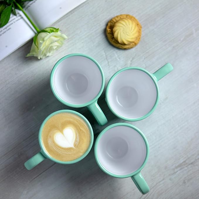 City to Cottage Ceramic Cappuccino Mug with Large Handle, 10oz Coffee Mug for Latte Hot Chocholate Tea, Daily Morning Dring at Home Office Work, Christmas Housewarming Gift Turquoise Blue Polka Dot