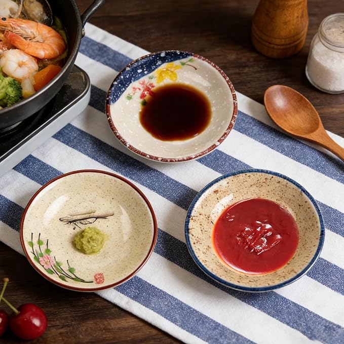 4 Inch 6 Pieces Japanese Retro Sauce Dishes Japanese Ceramic Side Bowl Sauce Dishes Asian Chinese Side Dishes Dishes for Sushi Sauce Snack Pinch