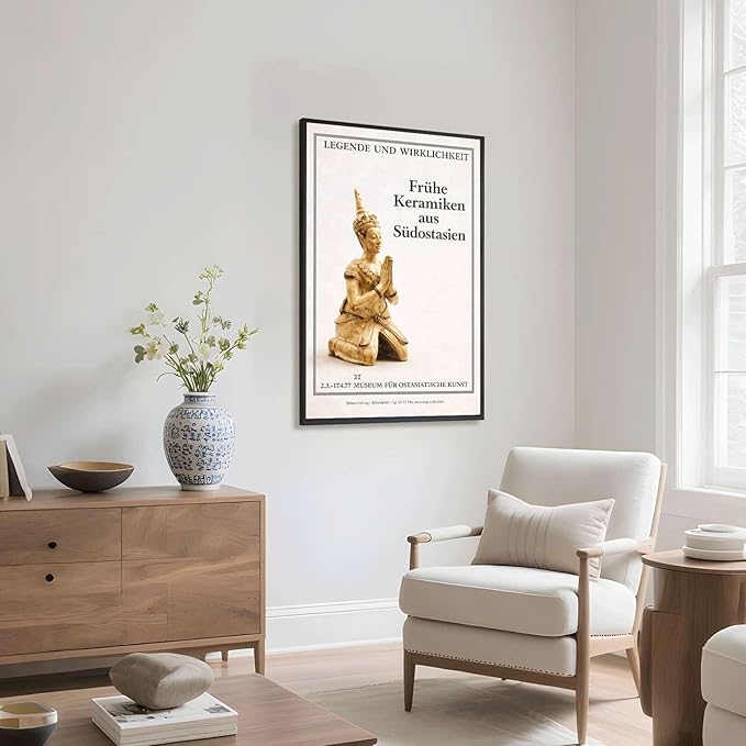 Framed Southeast Asian Ceramic Sculpture Poster Canvas Print Art Vintage Elegant Wall Art Painting Pictures Wall Decor for Living Room Home Decor Stunning Cultural Statue Art Print for Bedroom (Black framed,12L"X16W")