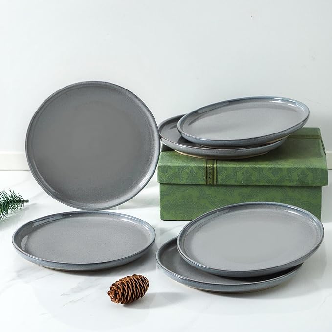 HASENSE Ceramic Dessert Plates Set – 8 Inch Premium Proclaim Dishes, 4 Piece Gray Plates Set Ideal for Serving Dessert, Snack or Vegetable, Dishwasher Safe and Microwave Safe for Daily Dining
