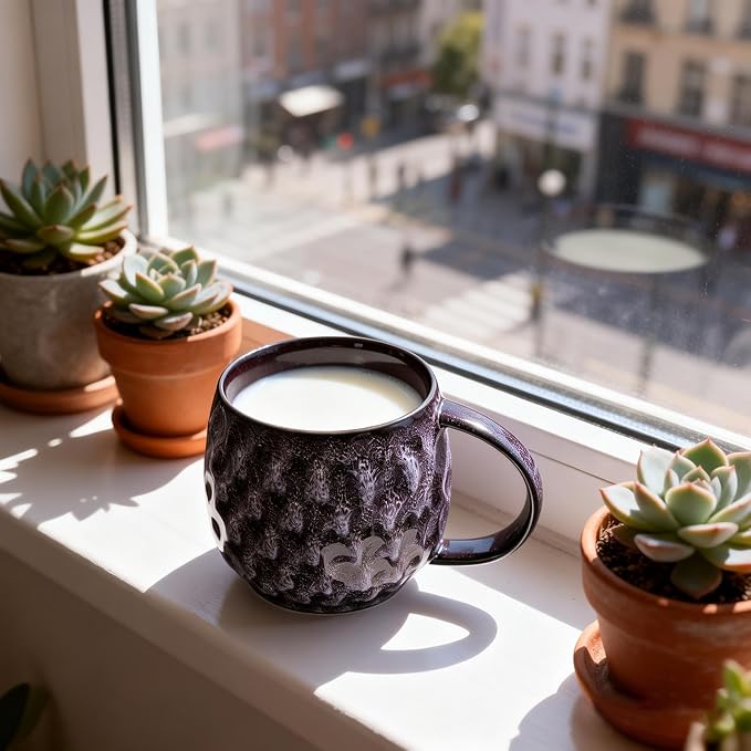20 oz Large handle Ceramic Coffee Mug, Handmade Glaze Color Changing Mug with Easy-Grip Handle, Unique Handcrafted Tea Cup for Home, Office, Gift Giving (Purple;)