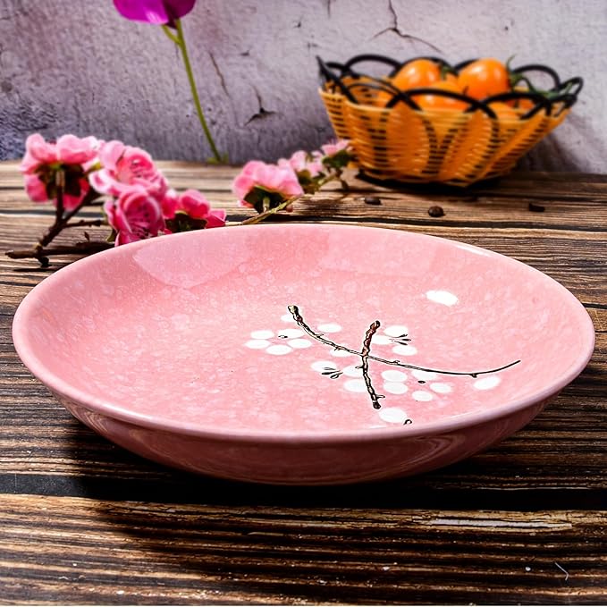 Set of 4 Japanese-Style Ceramic Plates – 7 Inch Asian-Inspired Dinner Plates with 4 Unique Patterns, Microwave & Dishwasher Safe, Handcrafted Artisan Designs, Elegant Tableware for Home Dining & Gifts