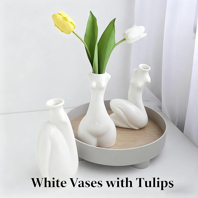 Abstract Body Shaped Ceramic Vase, Artistic White Ceramic Flower Vase for Home Decor, Table Centerpiece, Modern Aesthetic (Slender waist-7.87'' H)