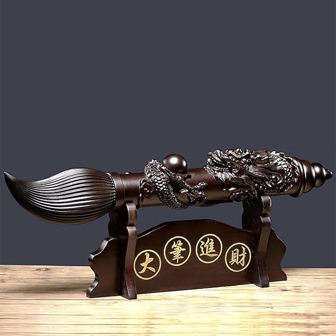 Carved Wooden Brushs Pendant Statue Handmade Wood Sculpture Decor Vintage Decoration Ornament for Living Room Bedroom Office Home Feng Shui Gifts Sculptural(30cm, 1)