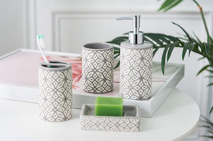 Groovy Bathroom Accessories Set - Complete Bath Accessory Sets Includes Soap Dispenser, Toothbrush Holder, Tumbler, Soap Dish,