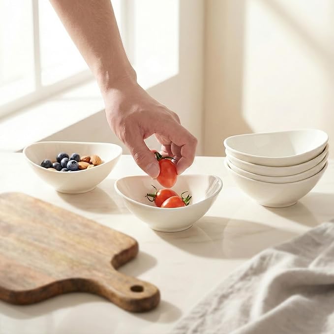 6 Oz Dipping Bowls, 5" Ceramic Soy Sauce Dish Side Dishes Small Appetizer Plates Set of 6, for Dessert Ice Cream Snack Pudding Creme Brulee Ketchup Vinegar, Condiment Servers to BBQ & Party Dinner