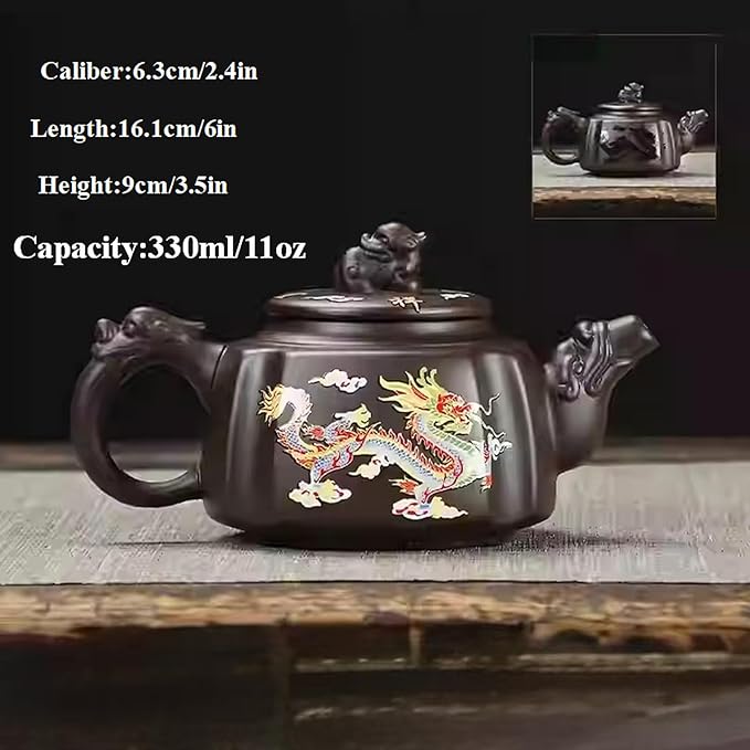 Zisha Tea Set, Chinese Tea Set with Gift Package, Suitable for Father's Day, Mather's Day, Birthday, Christmas Gifts (Square Dragon)