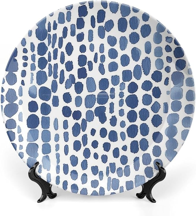 Fashion Plates Blue And White Polka Dots Personalized Decor for Housewarming Gifts Office Household Kitchen Chinese Plates 1 Plate with 1 Display Stand, Multi Sizes by Choosing, Gifts for Men Women