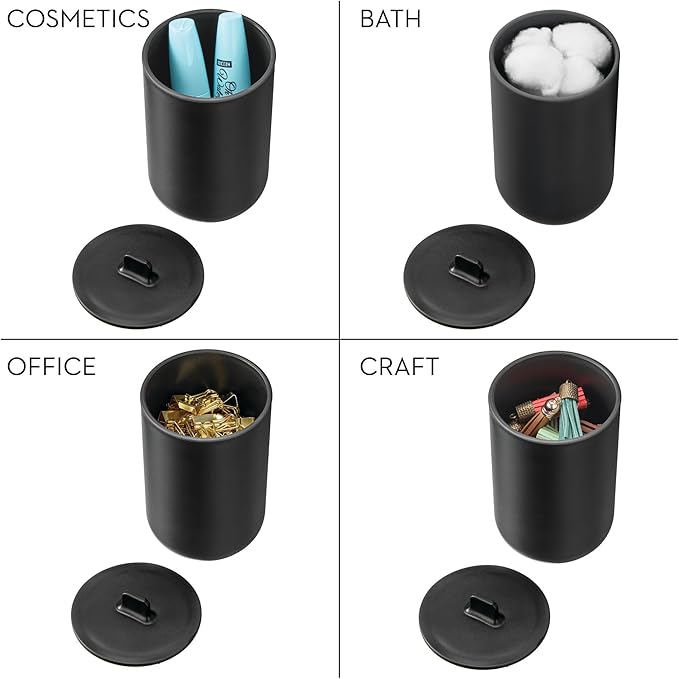 iDesign Cade Canister Bathroom Storage Jar with Lid for Bathroom, Vanity, Desk, Countertop, 3.14" x 3.14" x 5.09", Matte Black