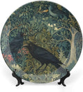 William Morris Raven Blue Green Floral Decorative Plate, Raven in The Forest Art Custom Wall Art Hanging Plate for Club Table Decor, with 1 Display Stand Art Decorations for Display Kitchen