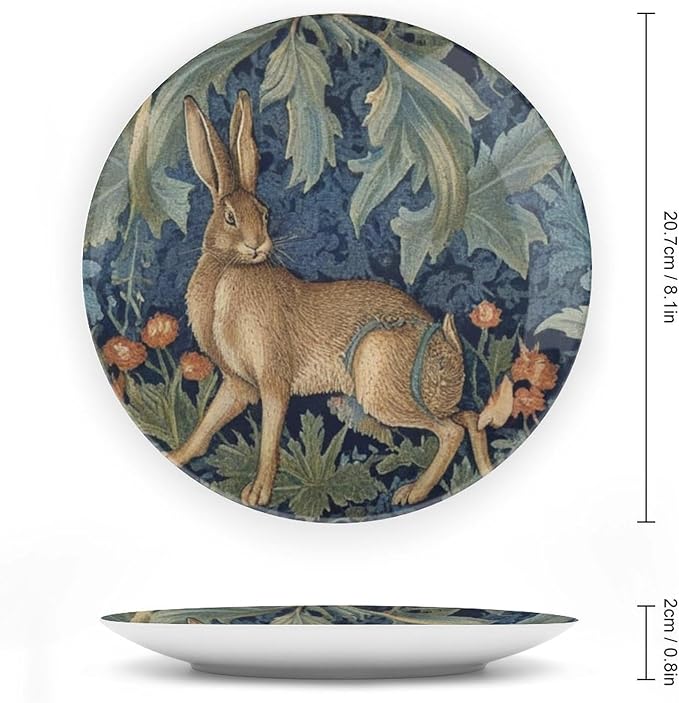 Forest Rabbit Floral Art Nouveau Fashion Plates, Custom Design Collector Plates for Housewarming Gifts Home Kitchen Decor, Including Bracket And Special Hook Art Decorations for Household Wall