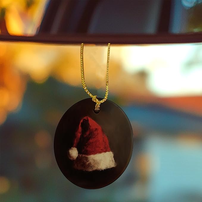 Rustic Christmas Santa Hat Ceramic Ornament Gifts, Winter Dark Moody Christmas Xmas Tree Decorative Hanging Ornaments for Holiday Party Decoration, Winter Xmas Tree Decorations
