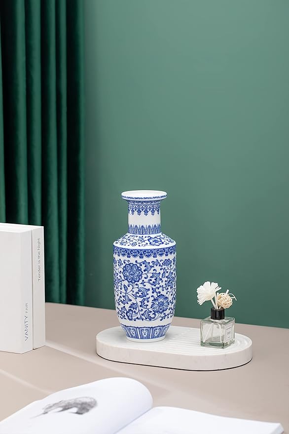 Blue and White Vase, Blue Vase, Chinoiserie Vase, Ginger Jar Vase for Home Decor, Porcelain Decor,10" H