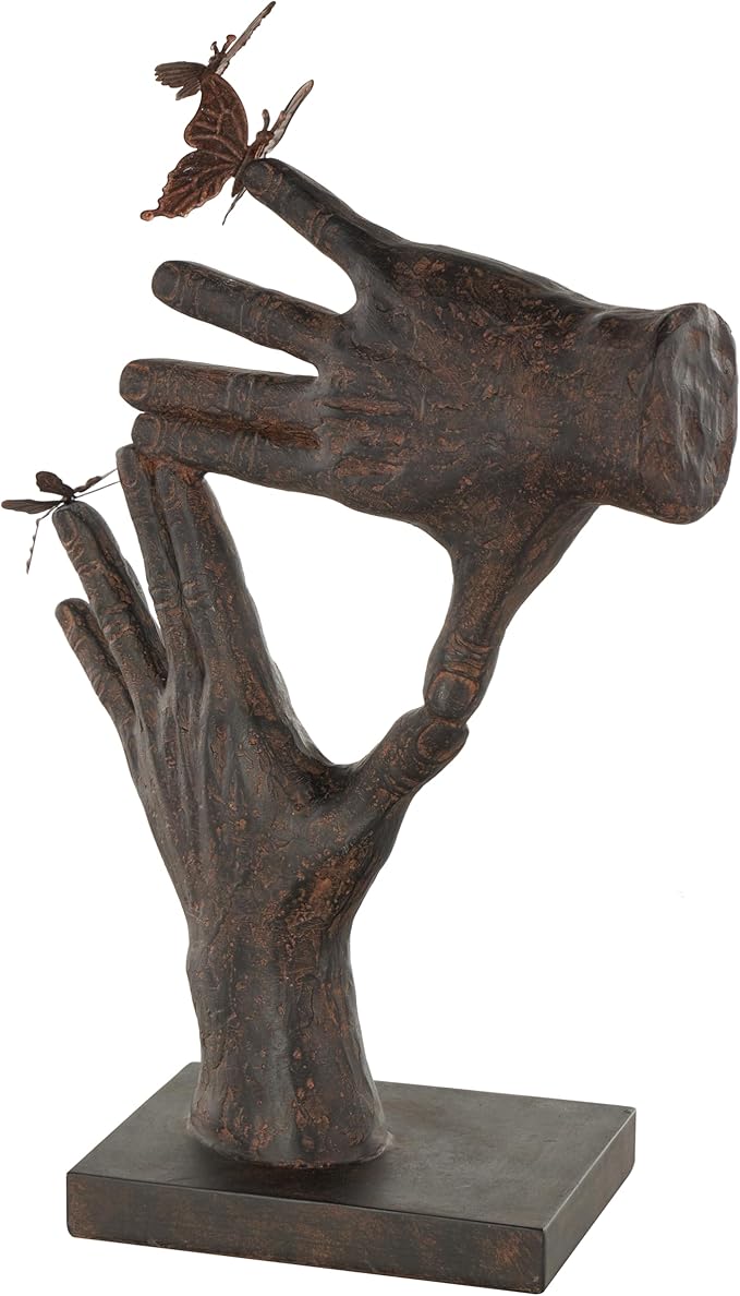 Deco 79 Polystone Hands Decorative Sculpture Sign Home Decor Statue with Butterrfly Accents, Accent Figurine 11" x 5" x 16", Dark Brown