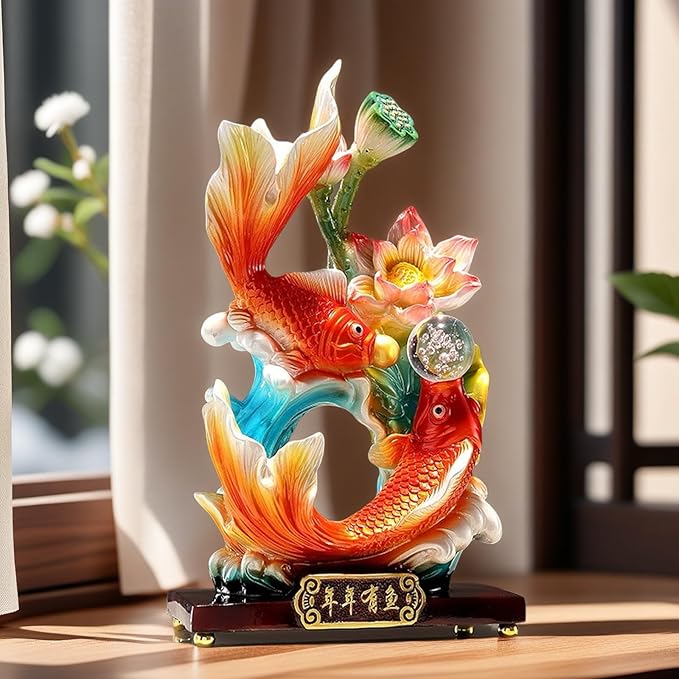 Large 13 Inch Chinese Feng Shui Fish Statue Sculpture Frgurine Good Lucky Gift for FengShui Lover Desktop Display Decorative Decoration
