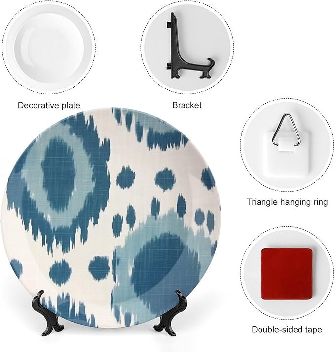 Blue Ikat Vintage Plates for Display Art Decoration Kitchen Supplies Office Display Holiday Party Decorations Customize Gifts for Men Women Holiday, 6", 7", 9", 10"