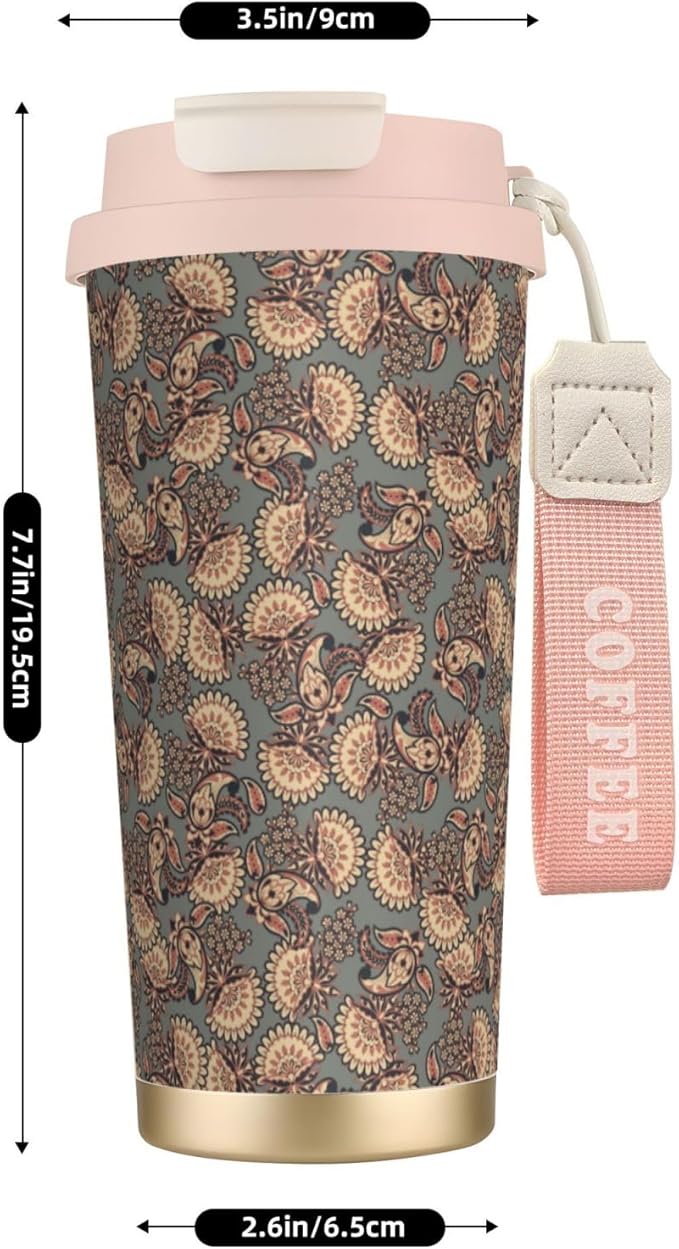 Asian Style Floral for Travel Coffee Mug 100% Leakproof 316 Stainless Steel Vacuum Insulated Tumbler with Lid and Straw for Water, Iced Tea or Coffee, Smoothie and More