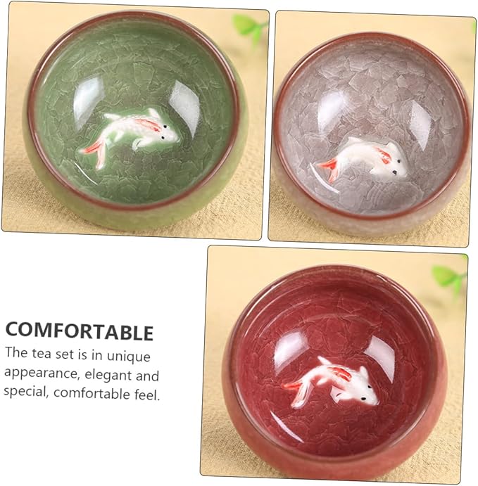Luxshiny 6pcs Ceramic Fish Teaware Set Smooth Teaware Set Asian Tea Cup Set for Home Party Restaurant