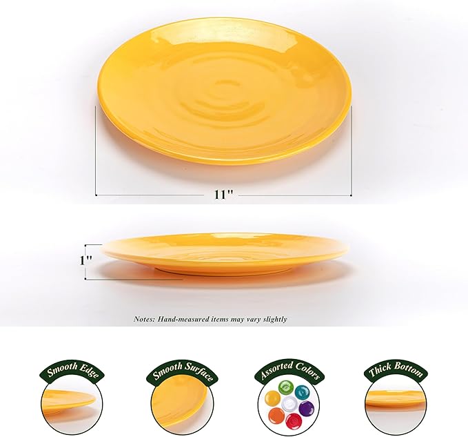 11-Inch Melamine Plates (Set of 6) - Unbreakable and Reusable Plastic Dinnerware with Ceramic Feel, Stackable and Dishwasher-Safe - Versatile for All Meals (Multicolor)
