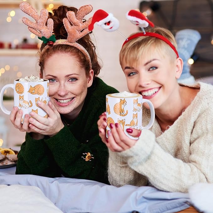 Sliner 2 Set Orange Tabby Cat Coffee Mugs Gifts 11 oz Funny Cat Mom Ceramic Coffee Cups Tea Cup Mothers Day Holiday Birthday Gifts for Men Women Cats Lovers