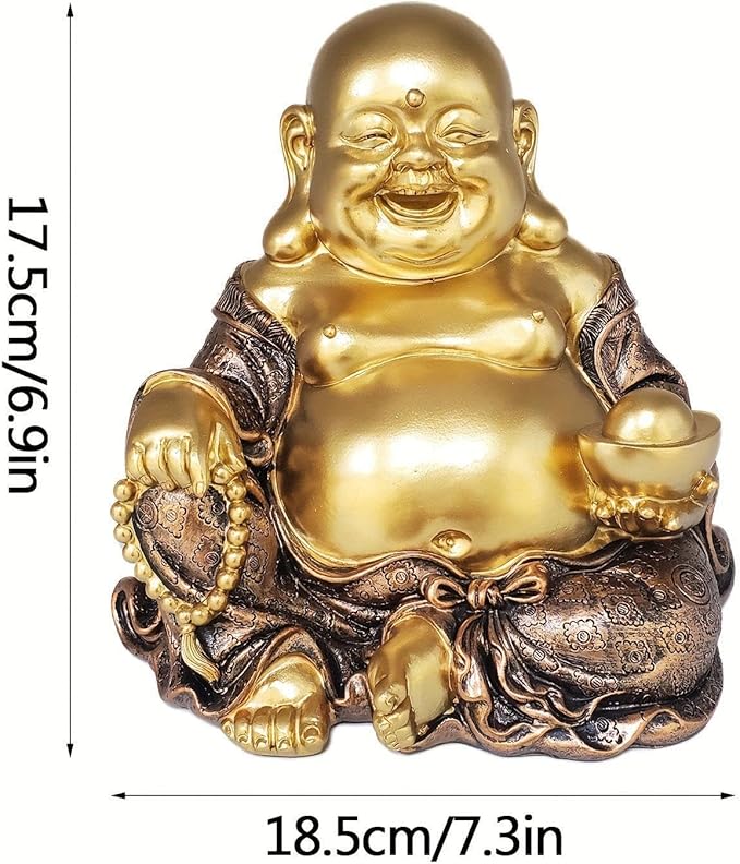Maitreya Buddha Sculpture Ceramic Figurine, 5.5 Inch (14cm) Height, Feng Shui Ornament for Home Office Decor