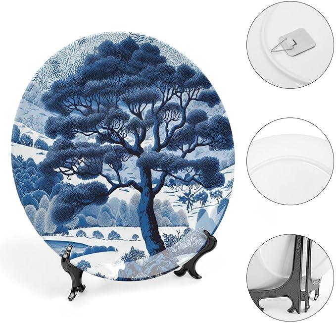 Blue And White Indigo Chinoiserie Ceramic Decorative Plate for Display Art Decoration Household Supplies Wedding Festival Holiday Party Decorations Personalized Gifts for Men Women Holiday