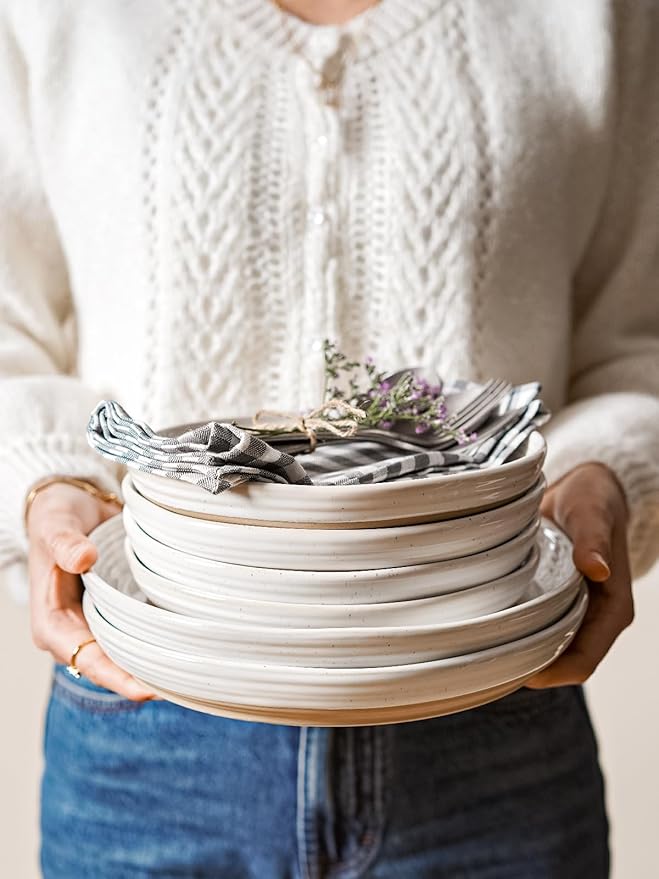 LE TAUCI Ceramic Salad Plates Set of 4, 8 Inch Modern White Dessert Plate Set for Appetizer, Bread, Small Dinner Plates for Kitchen, Microwave Dishwasher Safe, Scratch Resistant - Arctic White