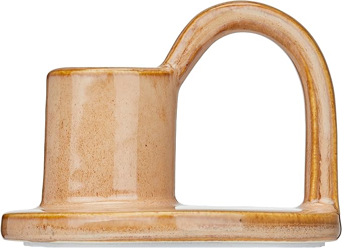Ceramic Taper Candle Holders with Handle (Set of 2) – Tall Candlestick Holders for Table Decor Centerpieces, Rustic Home Décor, and Dinner Table Styling Tan