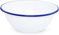 Home Enamelware Serving Bowl, 1.5 quart, Vintage White/Blue (Single)
