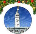 California San Francisco Ferry Building USA America Christmas Ornaments Ceramic Round Hanging Pendant Xmas Decor City Travel Souvenirs 3" Porcelain Double Sided