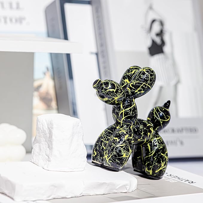 Creative Black Balloon Dog Statues Small Ceramic Animal Sculpture Modern Home Decor Living Room Desktop Decorations Bedroom Office Cabinet Ornament (Black-C)