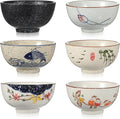 6 Pack Retro Ceramic Bowls, 4.5 Inch Japanese Chinese Bowl, 11 Oz Serving Dinner Set for Cereal, Salad, Dessert, Ice Cream, Rice, Noodles, Soup, Fruit, Dishwasher Microwave Safe